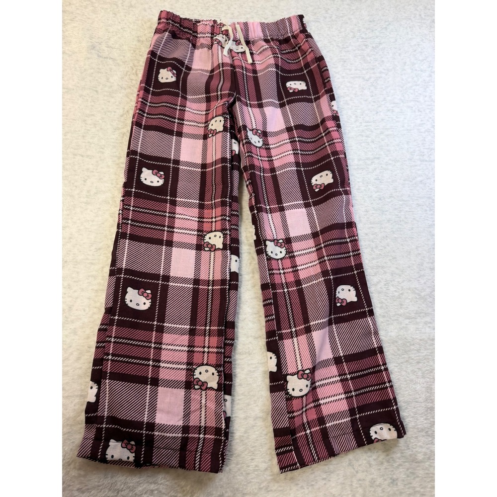Hello Kitty Kids Pink Plaid Pajama Pants Sanrio Girls Size Med 8 Sleepwear NWOT